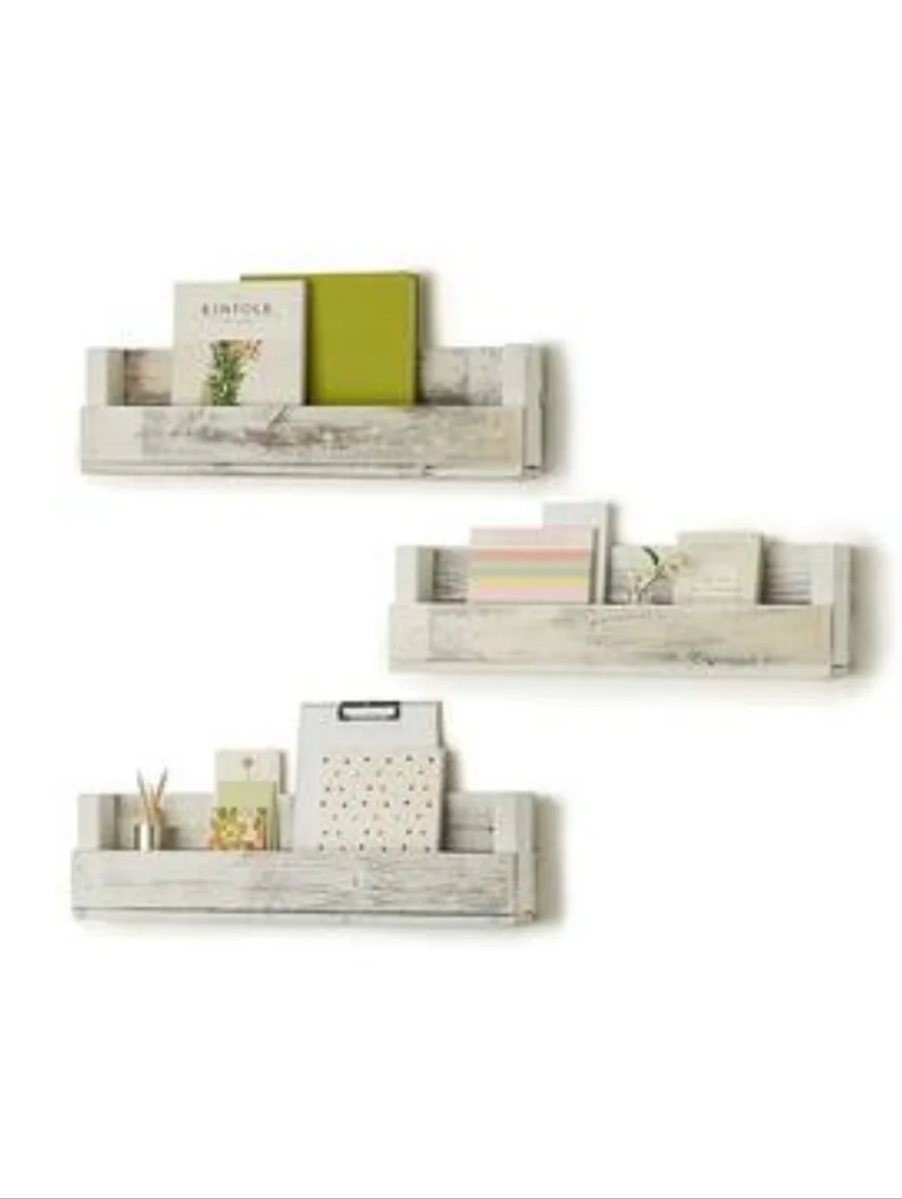 2 Pack Floating Book + Display Shelf - Rustic Farmhouse White Wash 28
